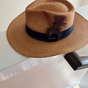 Overland Tan Straw Hat with Feathers